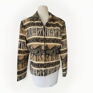 Vtg 90s Giancarlo Ferrari Tapestry Safari Print Jacket Sz M Zebra Tribal Boho